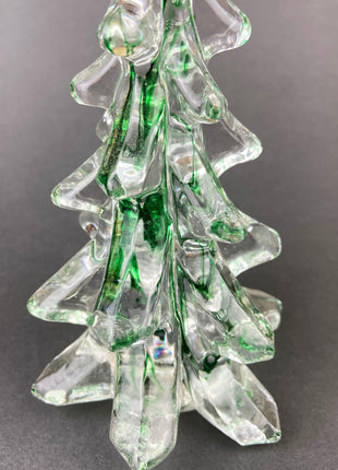 Lead Crystal Christmas Tree with Green Speckles.  Hand Crafted Glass Pine Tree.  Stylish Table and Holiday Decor.