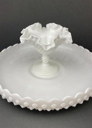 Milk Glass, Large Serving Plate. Plate with Grape Motif and Scalloped Edge.  White Table Setting.  Holiday Celebration.