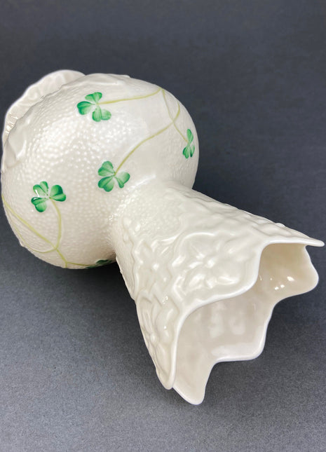 Antique Belleek Vase, Ireland. Cream Colored Porcelain Flower Vase with Schamrock Motif. Vase with Scalloped Rim. Gift for Her.