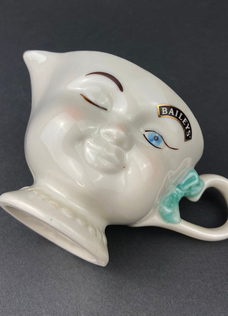 Bailey's Winking Face Creamer with Blue Bow. Yum Collectible Creamer. Limited Edition.