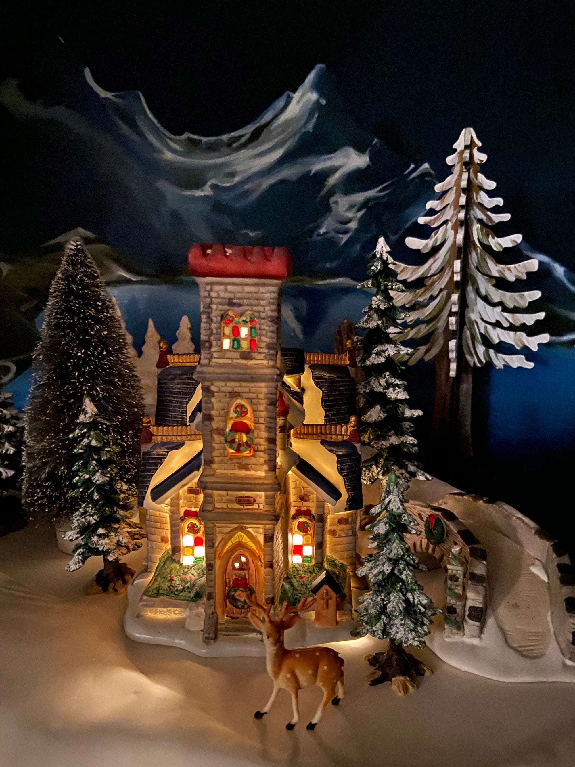 Hand-Painted Ceramic Christmas Village with 5 Light Kit