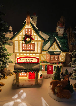 Christmas Village Accessories. Illuminated Petersen's Market. Christmas Valley.