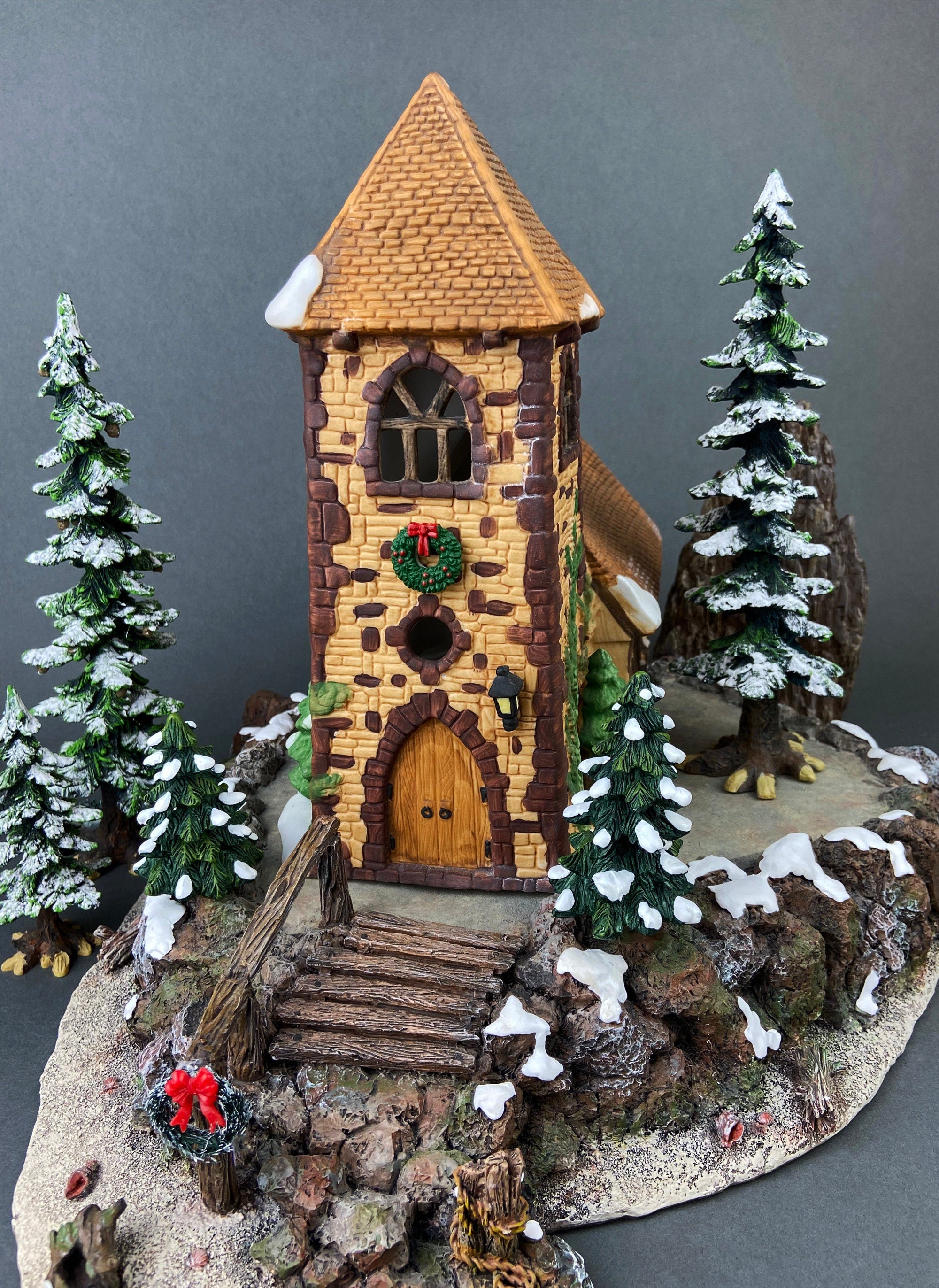 Christmas Village Accessories by Department 56. Illuminated Village Church.  Dickens Village Series.