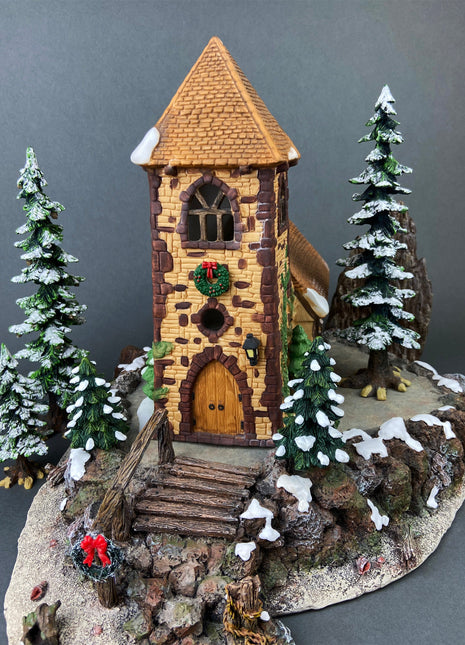Christmas Village Accessories by Department 56. Illuminated Village Church. Dickens Village Series.