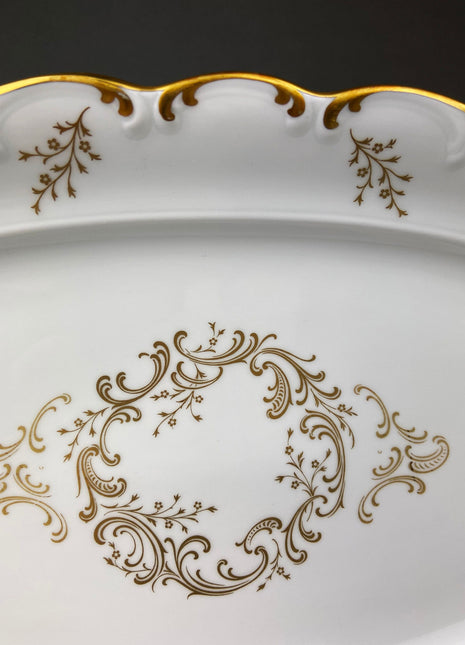 Vintage Serving Platter. Fine Porcelain Serving Dish by Schumann Arzberg, Germany. White Tableware with Gold Rime and Detailing..