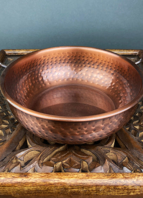 Vintage, Copper, Hand Hammered Bowl with Handles. Hand Pounded Serving Dish. Rustic Kitchen Decor. Gift for Him or Her.