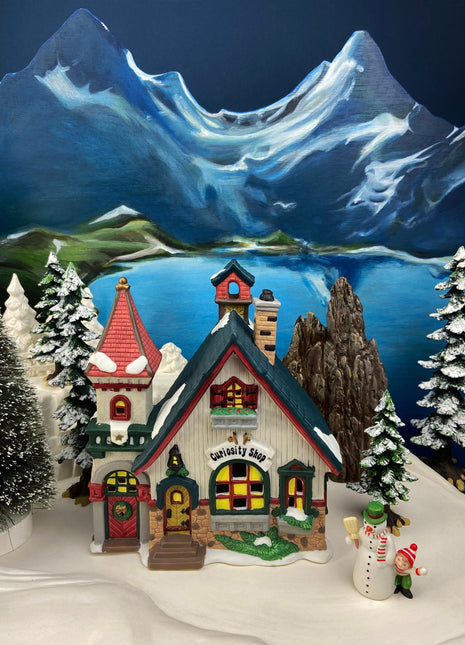 Christmas Village Accessories by O'Well.  Illuminated Curiosity Shop.  Porcelain Lighted House.