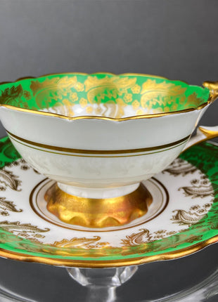 Vintage Aynsley Tea Cup Trio. Cup, Saucer, and Small 6" Dessert Plate. Blue and Gold, with Hand Painted Bouquet of Flowers. Fine Bone China.