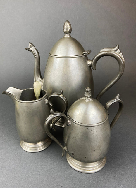 Vintage Pewter Coffee Set. KSC p81 Pewter. Coffee Pot, Sugar Dish and Creamer.