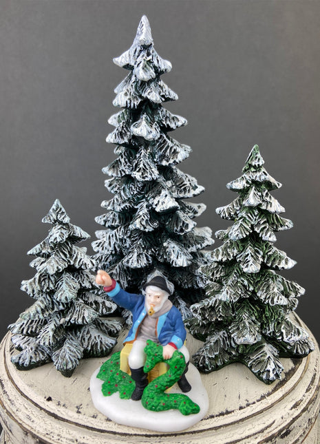 Christmas Village Accessories by Departmet 56. Set of Three Snow Covered Pine Trees. Three Different Sized Spruces. Holiday Decor.