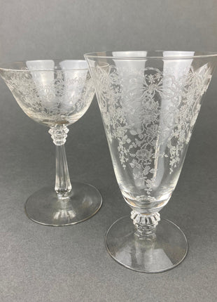 Fenton Water or Ice Tea Crystal Goblets.  Romance by Fenton Glasses.   Set of 6 Vintage Stemware