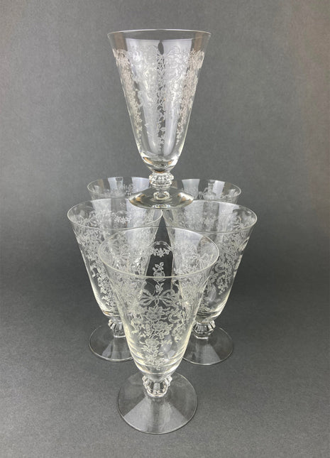 Fenton Water or Ice Tea Crystal Goblets.  Romance by Fenton Glasses.   Set of 6 Vintage Stemware