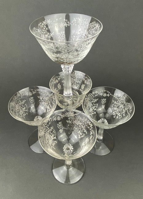 Fenton Champagne/Tall Sherbet Crystal Glasses. Romance by Fenton. Set of 6 Vintage Stemware. Fine Crystal.