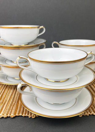 Vintage Porcelain Soup Bowls By Meito, Japan. Hand Painted Fine China. Set of Twelve. Fine Tableware.