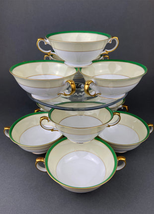 Vintage Porcelain Soup Bowls By Meito, Japan. Hand Painted Fine China. Set of Twelve. Fine Tableware.