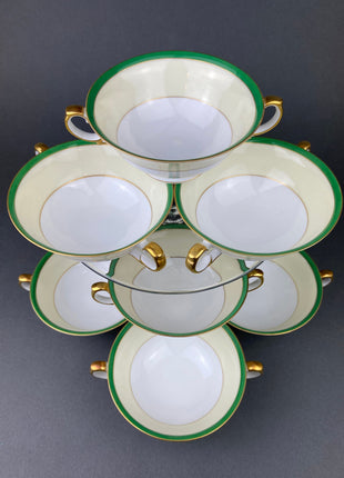 Vintage Porcelain Soup Bowls By Meito, Japan. Hand Painted Fine China. Set of Twelve. Fine Tableware.