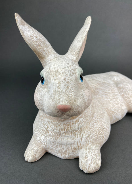 Large White Rabbit/Bunny Figurine. Recklining Plump Bunny. Easter/Spring Celebration.