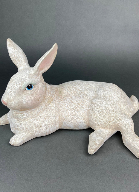 Large White Rabbit/Bunny Figurine. Recklining Plump Bunny. Easter/Spring Celebration.