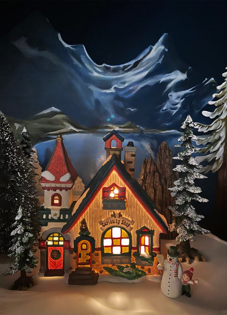 Christmas Village Accessories by O'Well.  Illuminated Curiosity Shop.  Porcelain Lighted House.
