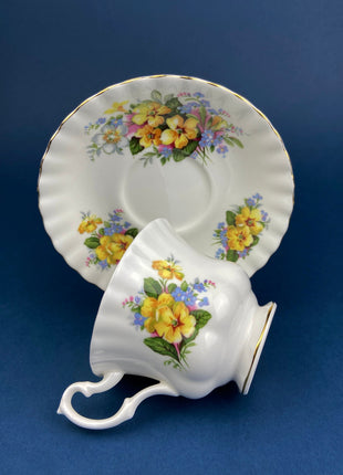 Vintage Tea/Coffee Cup and Saucer. Royal Albert Summertime Series. Forget-Me-Nots and Gold Flowers. Fine Bone China Made in England.