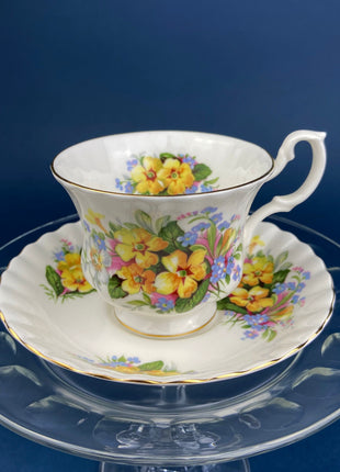Royal Albert Teacup with Saucer. Tea Set with Hand Painted Prairie Rose. Cup with Intricate Handle and Scalloped Saucer Made in England.
