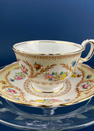 Royal Albert Teacup with Saucer. Tea Set with Hand Painted Prairie Rose. Cup with Intricate Handle and Scalloped Saucer Made in England.