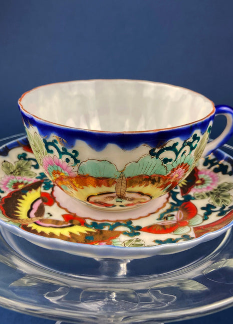 Antique Hand Painted Tea Cup. Asian Motif. June Moth Pattern.