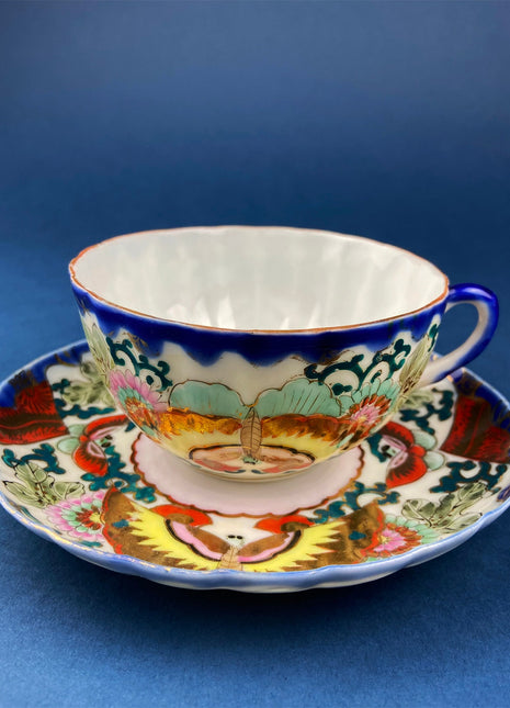 Antique Hand Painted Tea Cup. Asian Motif. June Moth Pattern.