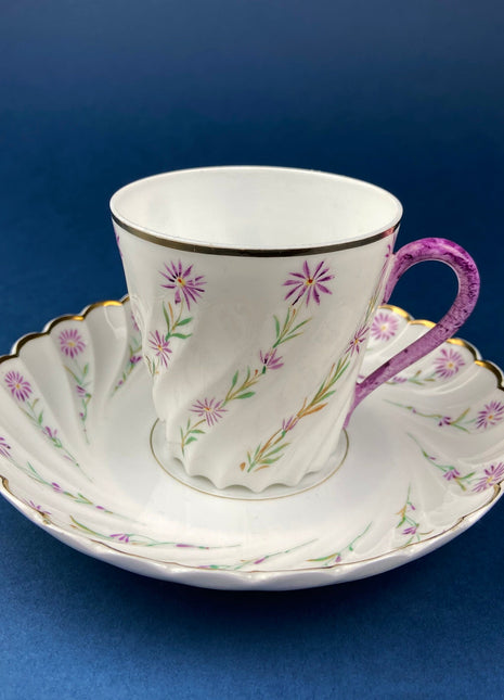 Antique Star Paragon Tea or Coffee or Chocolate Set. Tray and Set of Five Cups & Saucers. Fluted, Hand-Painted Fine Bone China. Fine Tableware.