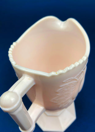 Pink Milk Glass Footed Creamer. Pear Motif. Collectible Tableware