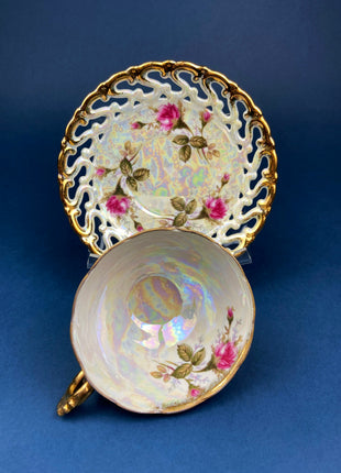 Vintage Tea/Coffee Cup and Saucer. Iridescent Royal Sealy Fine Bone China. Made in Japan. Collectibles. Replacements.