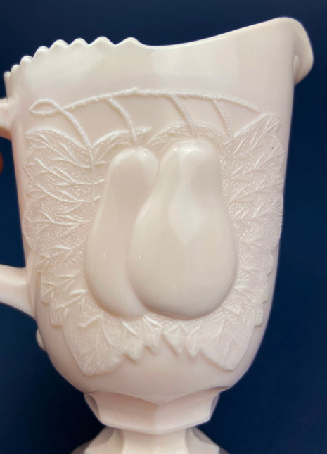 Pink Milk Glass Footed Creamer. Pear Motif. Collectible Tableware