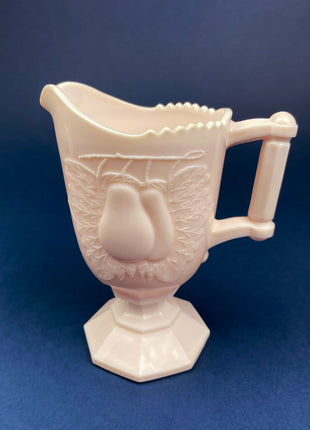 Pink Milk Glass Footed Creamer. Pear Motif. Collectible Tableware