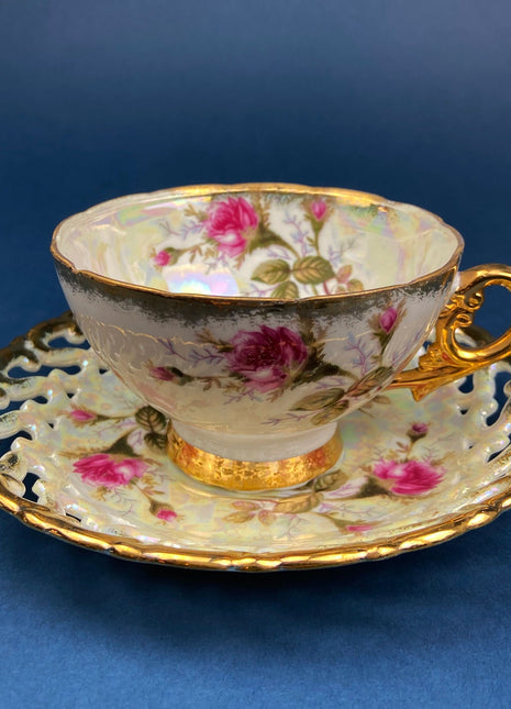 Vintage Tea/Coffee Cup and Saucer. Iridescent Royal Sealy Fine Bone China. Made in Japan. Collectibles. Replacements.