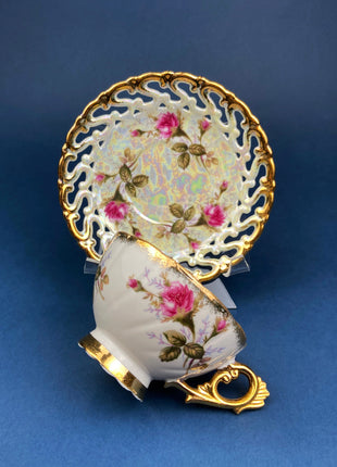 Vintage Tea/Coffee Cup and Saucer. Iridescent Royal Sealy Fine Bone China. Made in Japan. Collectibles. Replacements.