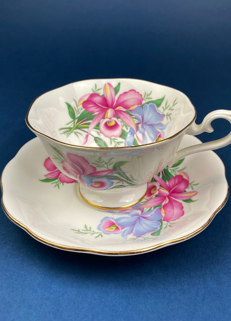 Vintage Tea/Coffee Cup and Saucer.  Royal Albert Orchid Motif. Fine Bone China. Made in England. Collectibles.  Replacements.