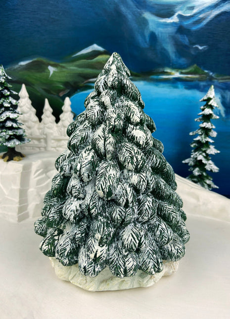 Christmas Village Accessories. Fluffy, Snow Covered Pine Tree. Large Spruce Decoration. Holiday Decor.