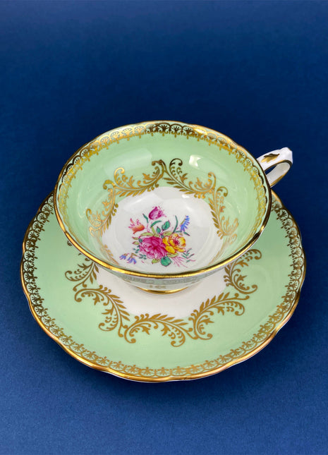 Vintage Tea / Coffee Cup and Saucer. Grosvenor by Jackson and Gosling. Fine Bone China. Beautiful Mint Green Color. Made in England.