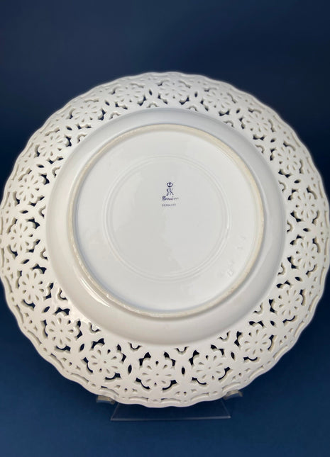 Large Antique Plate by Meissen, Germany.  Reticulated Hand Painted Serving Platter. Tea Rose Motif & Daisies. Fine Tableware. Collectibles.