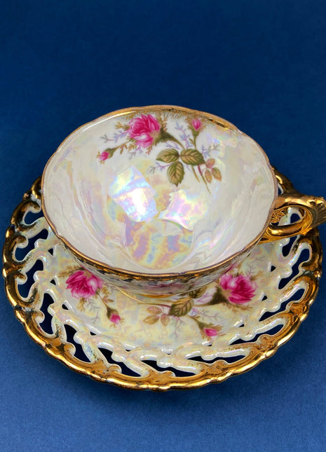 Vintage Tea/Coffee Cup and Saucer. Iridescent Royal Sealy Fine Bone China. Made in Japan. Collectibles. Replacements.