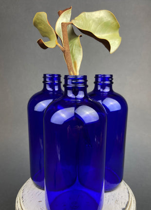 Vintage Glass Apothecary Bottles with Stoppers. Cobalt Blue Collectible Caps For Home, Cafe or Store Display.