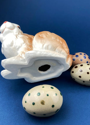 White and Gold Rabbit/Bunny Figurine. Sitting Bunny with Gold/Brown Patches. Easter/Spring Celebration. Childrens' Room Decor.