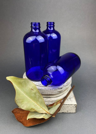 Vintage Glass Apothecary Bottles with Stoppers. Cobalt Blue Collectible Caps For Home, Cafe or Store Display.