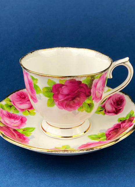 Antique Cup and Saucer By Royal Albert. Old English Rose Motif. Made in England. Fine Bone China. Collectibles. Replacements.