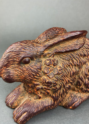 Brown Rabbit/Bunny Figurine. Chocolate Bunny with Flower Wreath. Easter/Spring Celebration.