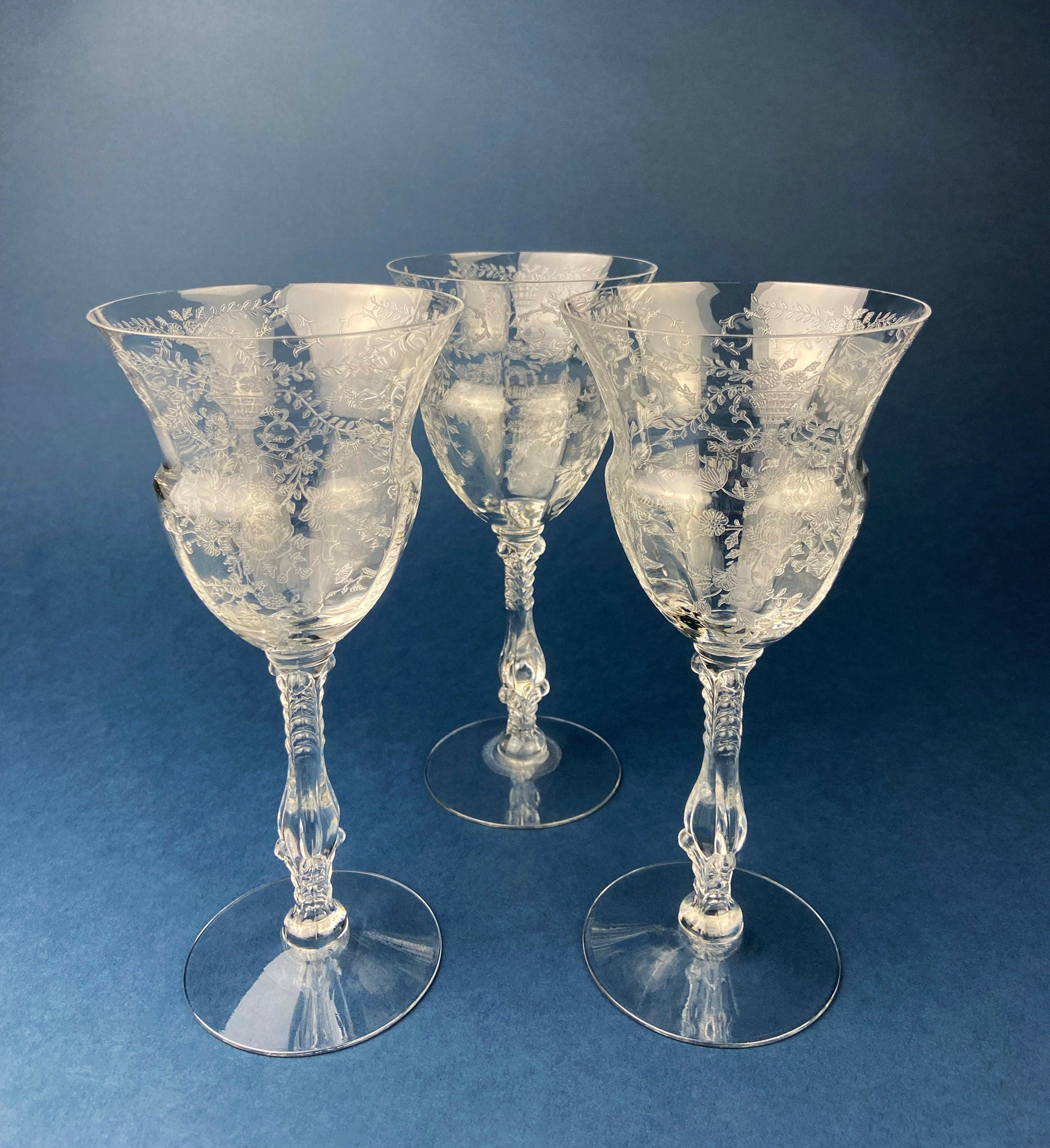 Fostoria Baronet Cut Champagnes Tall Sherbets Martini Glasses Set