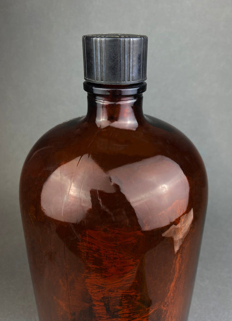 Vintage, Extra Large Apothecary Bottle. Amber, Duraglas Pharmaceutical Bottle made by Owens in Alton. Amber Glass Collection. Pharmacy Decor