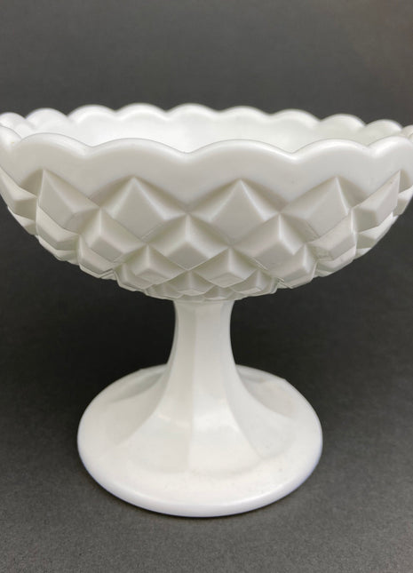 Vintage Milk Glass Footed Serving Dish or Goblet. Waffle Pattern with Scalloped Edge. Candy Dish. Trinket Dish. Collectibles. Replacements.
