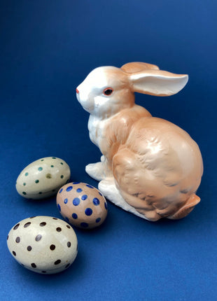 White and Gold Rabbit/Bunny Figurine. Sitting Bunny with Gold/Brown Patches. Easter/Spring Celebration. Childrens' Room Decor.