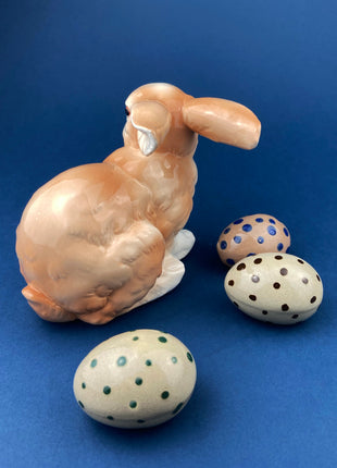 White and Gold Rabbit/Bunny Figurine. Sitting Bunny with Gold/Brown Patches. Easter/Spring Celebration. Childrens' Room Decor.